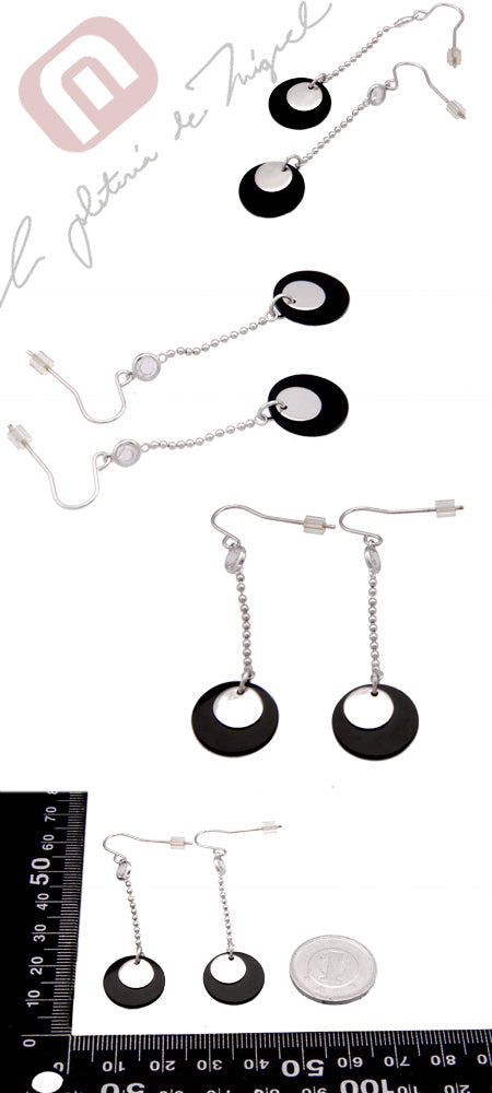 Black Circle Dangles シルバー ピアス