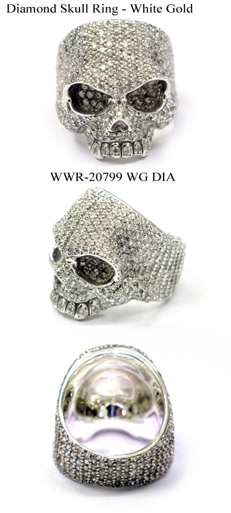 Diamond Skull Ring - White Gold