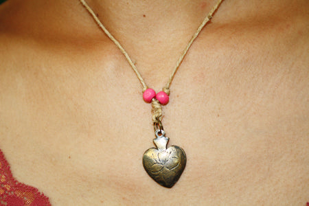 Milagros Heart with Pink Beads