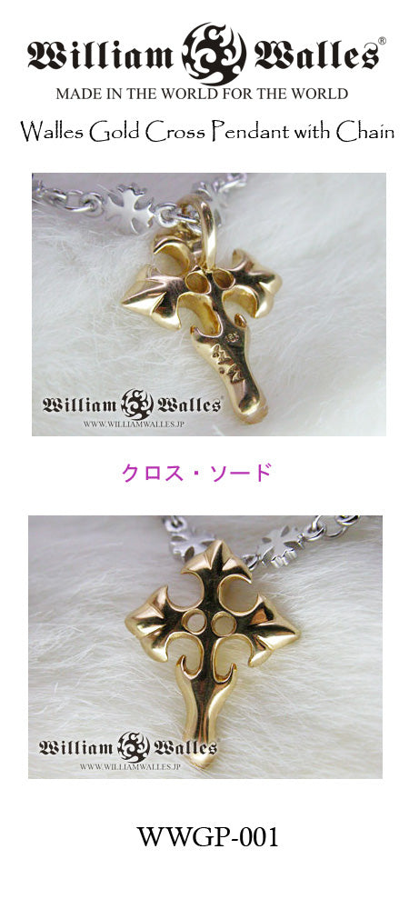 Walles Gold Cross Pendant with Chain シルバー ペ&