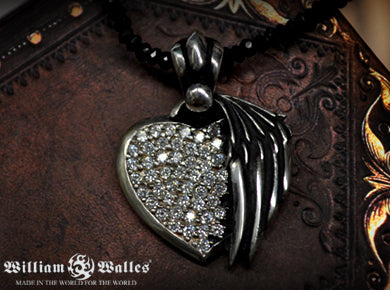 Winged Heart Stone Inlays Pendant with chain シル&