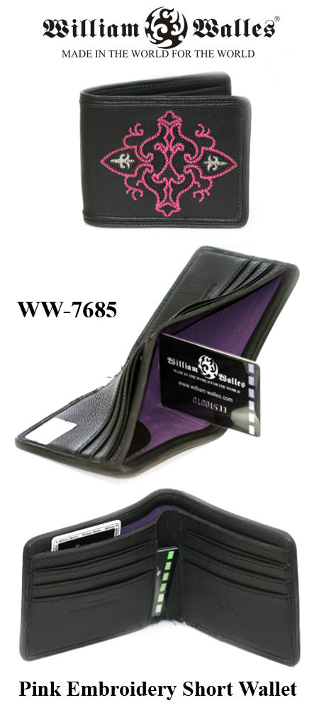 Pink Embroidery Short Wallet レザー 財布 / ウォレ&