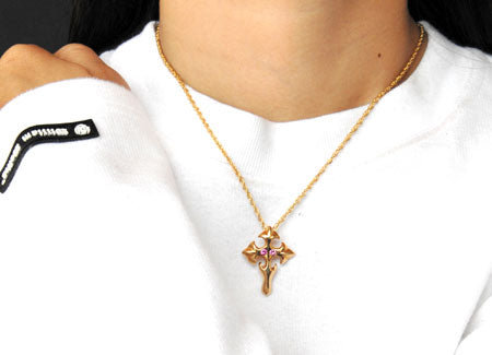 Twin Pink Sapphire 18k Cross シルバー ペンダント